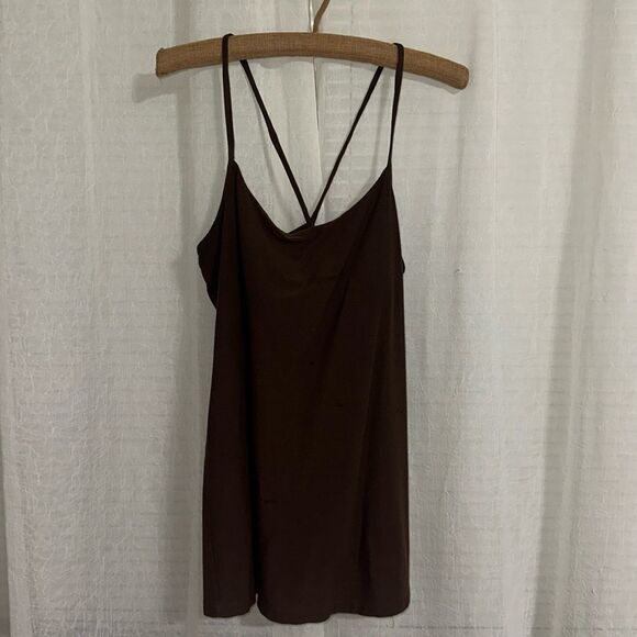 Eileen Fisher M Brown Criss Cross Back Spaghetti Strap Long Camisole Top - Picture 1 of 11